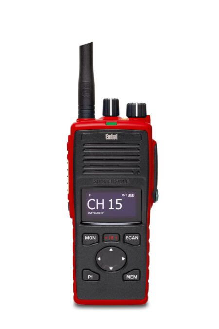 Entel DT944FF MED fire fighter ATEX IIC DMR two-way radio in high-visibility fire red