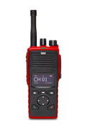 Entel DT985FF MED fire fighter ATEX IIC DMR two-way radio in high-visibility fire red