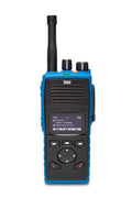 Entel DT953 intrinsically safe ATEX IIC DMR two-way radio, display model in blue